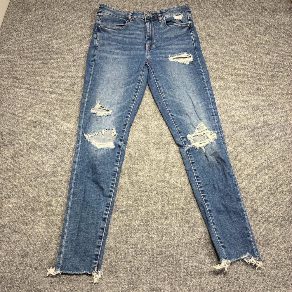 American Eagle Super Hi Rise Jegging Jeans Juniors 6R Distressed Frayed Hem Blue